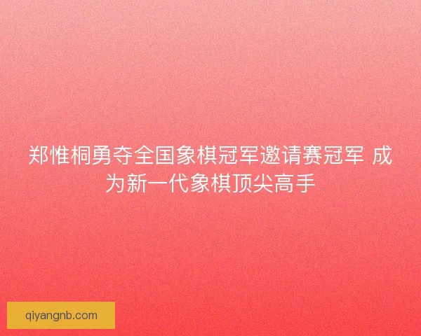 郑惟桐勇夺全国象棋冠军邀请赛冠军 成为新一代象棋顶尖高手